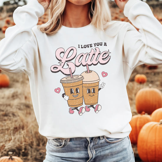 Olive Loves Apple I Love You A Latte Valentine's sweatshirt detail view
