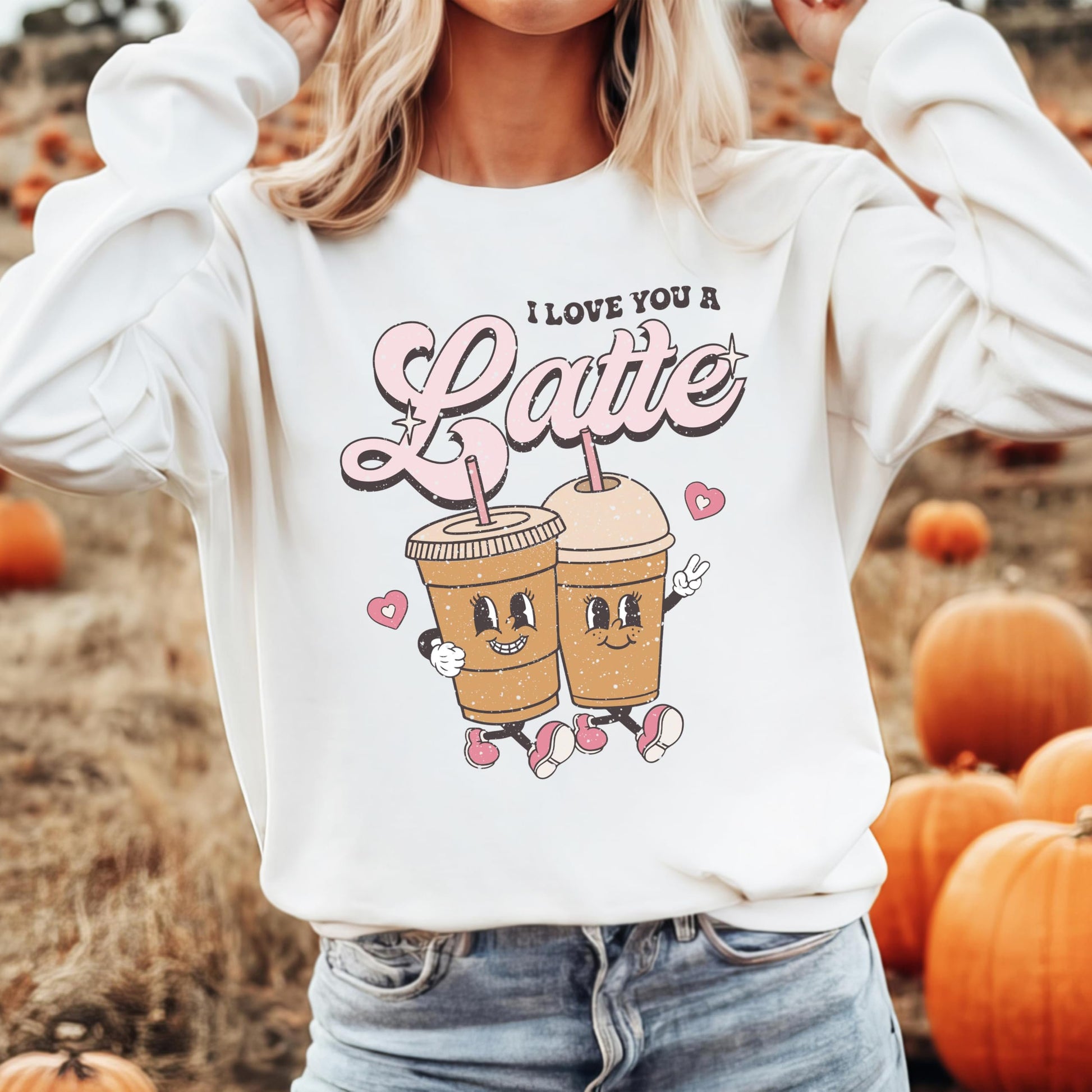 Olive Loves Apple I Love You A Latte Valentine's sweatshirt detail view