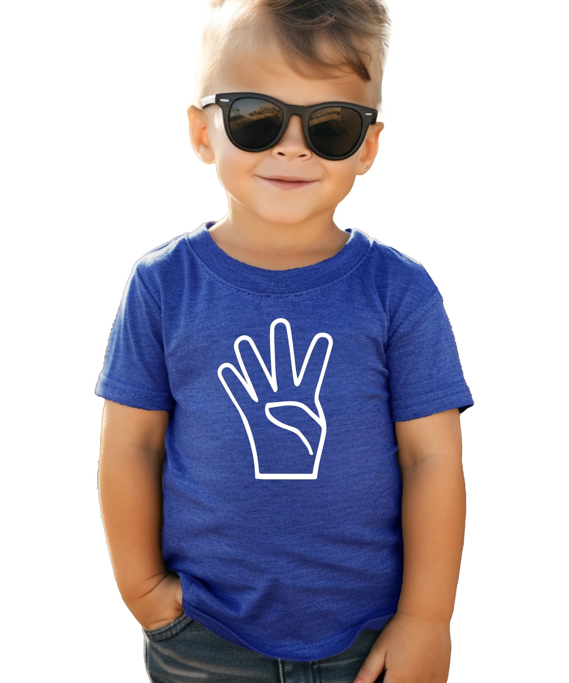 Kids wearing black fourth birthday graphic tee in a fun casual setting