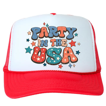 Retro Party in The USA 4th of July Classic 5 Panel Mesh Snap Back Foam Front Trucker Hat
