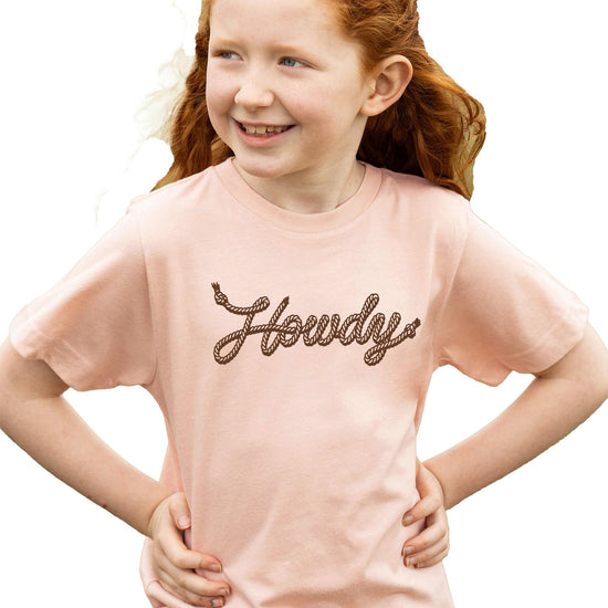 Kids western graphic tee with trendy Howdy rope lettering