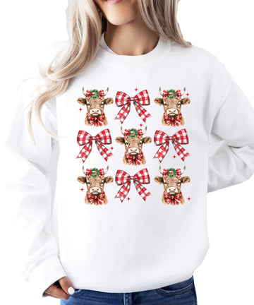 Christmas Cows and Plaid Holiday Bows Sweatshirt for Women Teens and Girls