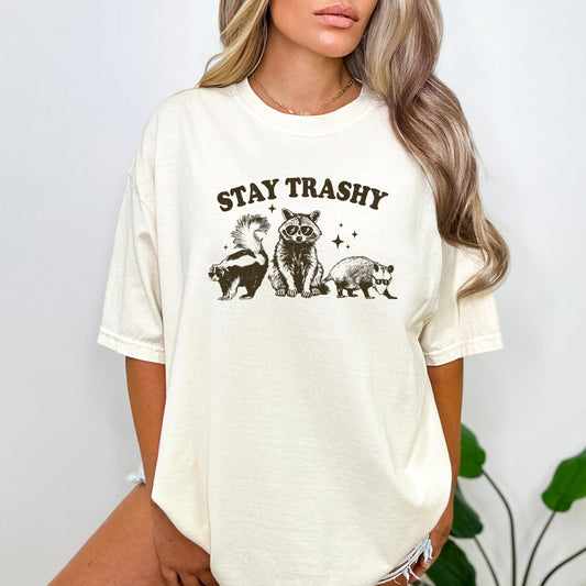 Stay Trashy Funny Raccoon Graphic T-Shirt