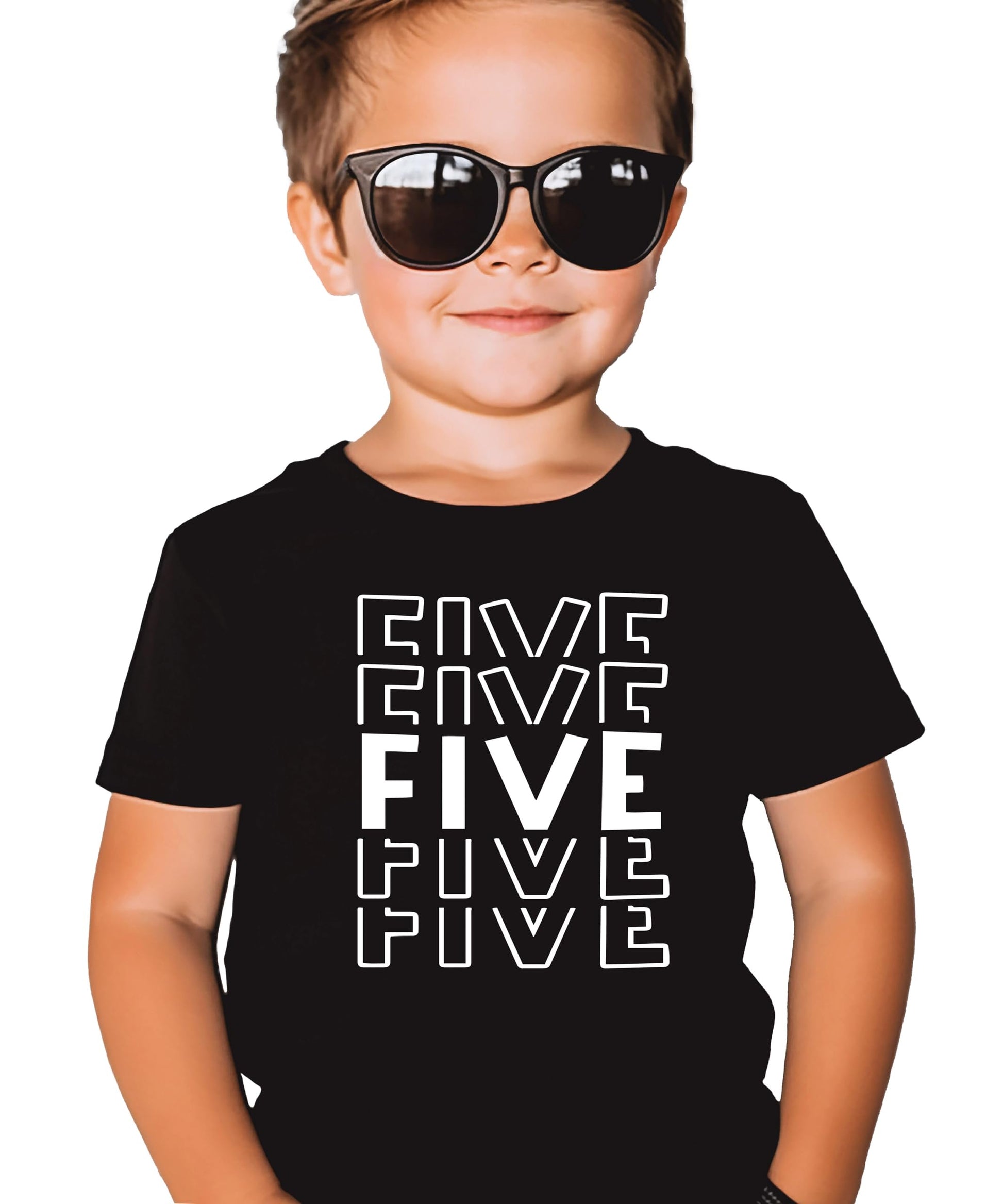 Youth raglan style fifth birthday shirt with bold explosion graphic in white on military green