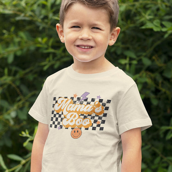 Spooky Mom Halloween shirt laid flat showing full graphic design on natural fabric