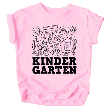 Kids kindergarten first day back to school graphic tee in pink with cheerful print