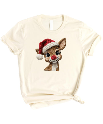 Faux Yarn Reindeer Christmas Graphic Tee