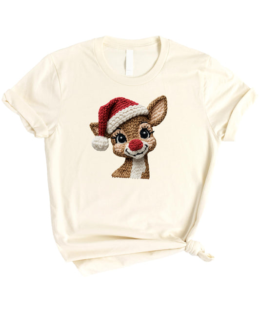 Faux Yarn Reindeer Christmas Graphic Tee