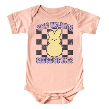 Orange You Wanna Piece of Me Easter shirt on peach colored youth tee with carrot graphics