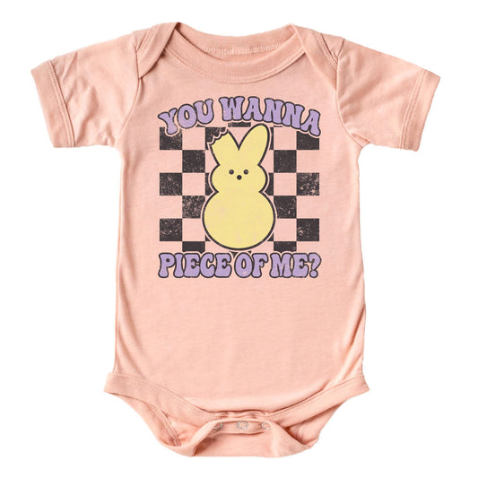 Orange You Wanna Piece of Me Easter shirt on peach colored youth tee with carrot graphics