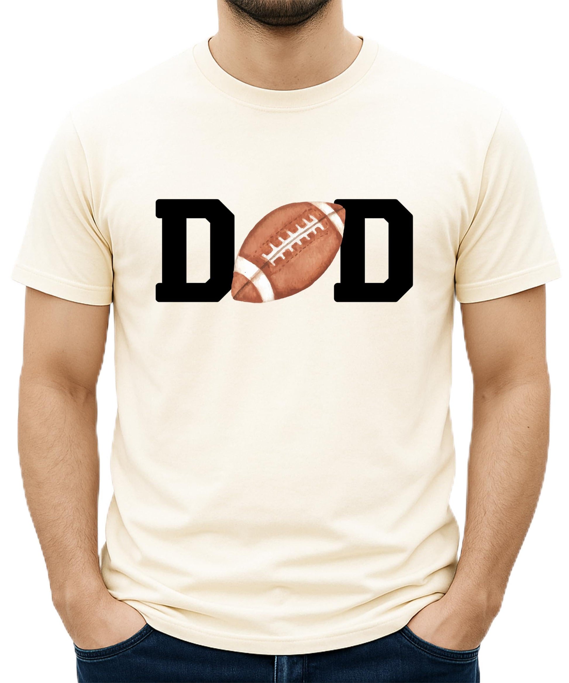 Football Mom first birthday matching family graphic tee in natural color