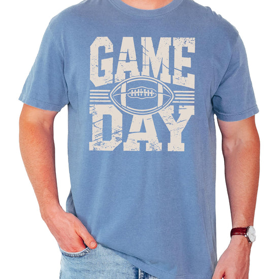 Game Day football shirt flat lay displaying seafoam color and graphic placement