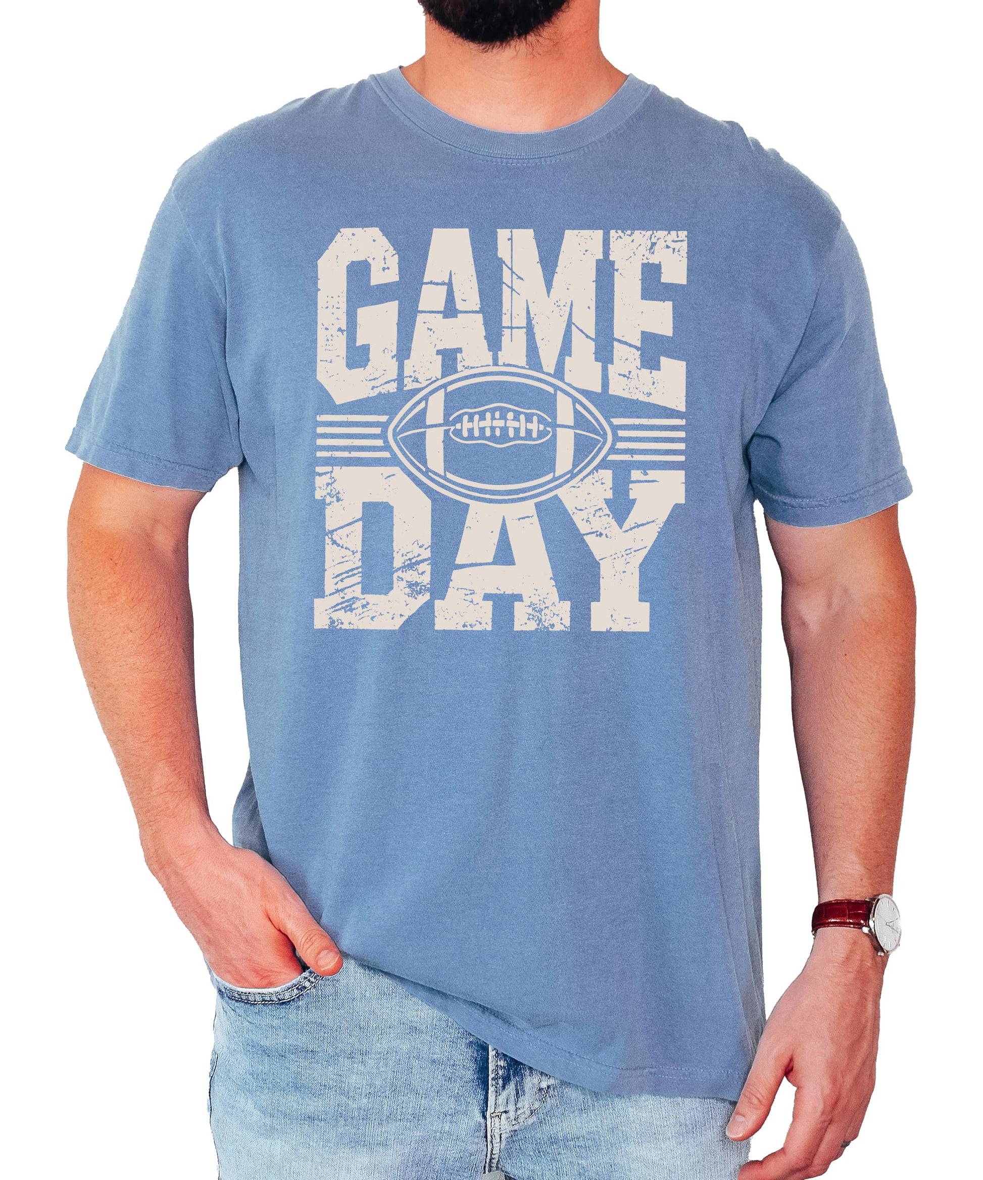 Game Day football shirt flat lay displaying seafoam color and graphic placement