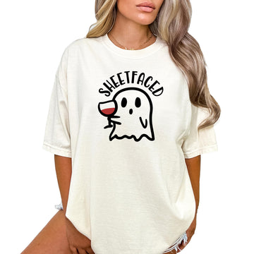 Sheetfaced Women's Halloween T-Shirt Funny Fall Wine Drinker Tee Ivory Shirt Adult Small