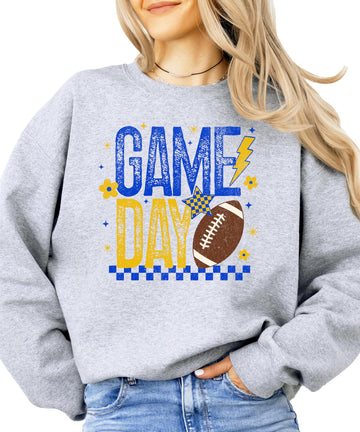 Retro Blue And Yellow Game Day Sweatshirt for Women, Teens & Kids Girly Football Sweater White Sweatshirt Youth Large