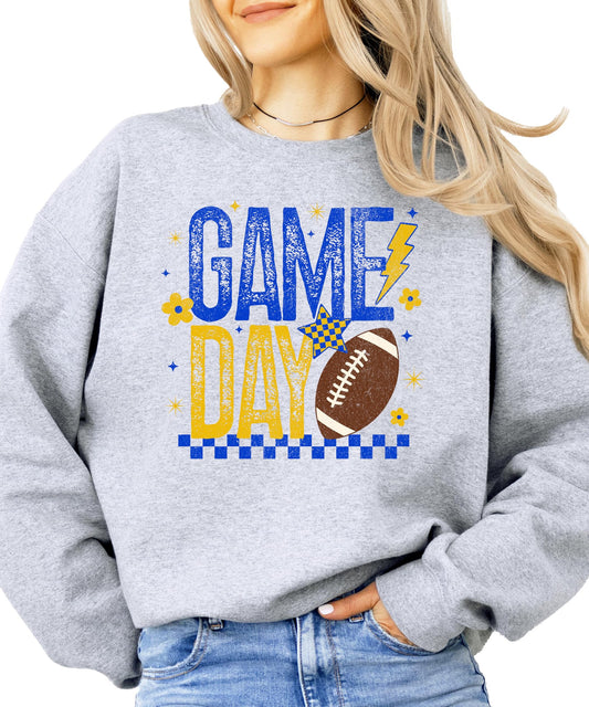 Retro Blue And Yellow Game Day Sweatshirt for Women, Teens & Kids Girly Football Sweater