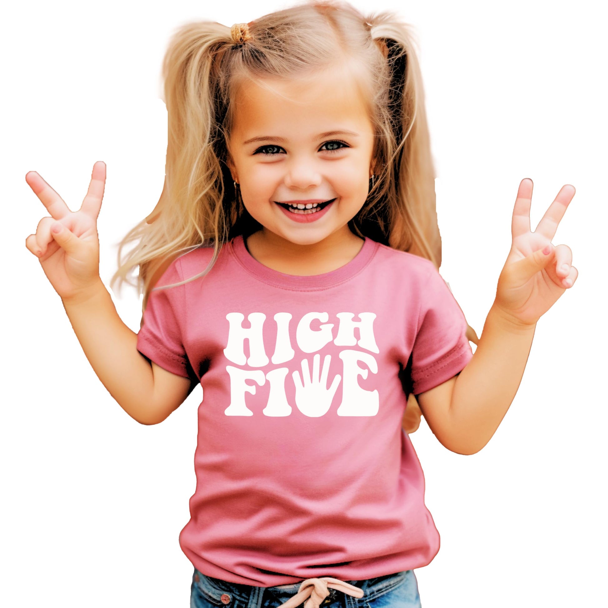 Youth boys and girls purple groovy birthday shirt with High Five graphic detail