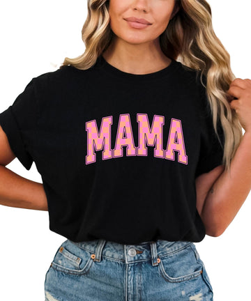 Trendy Checkered Mama Shirt for Women Cute Orange and Pink Mom Tee Natural Shirt Adult X-Large