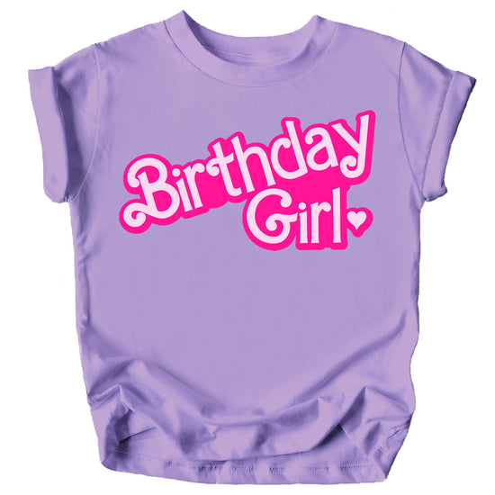 Purple birthday girl doll themed graphic tee for girls birthday party by Olive Loves Apple