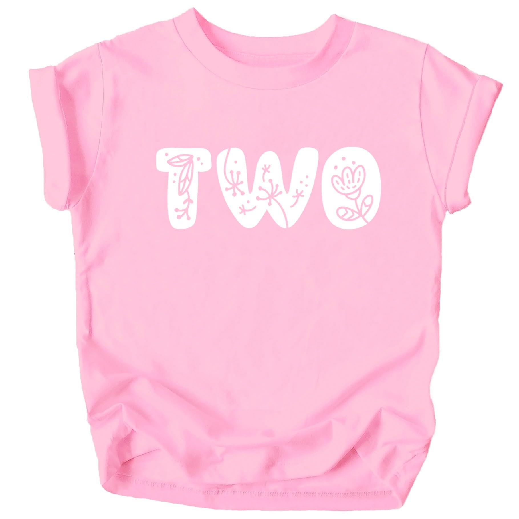Detail shot of soft fabric and vibrant floral print on toddler birthday tee