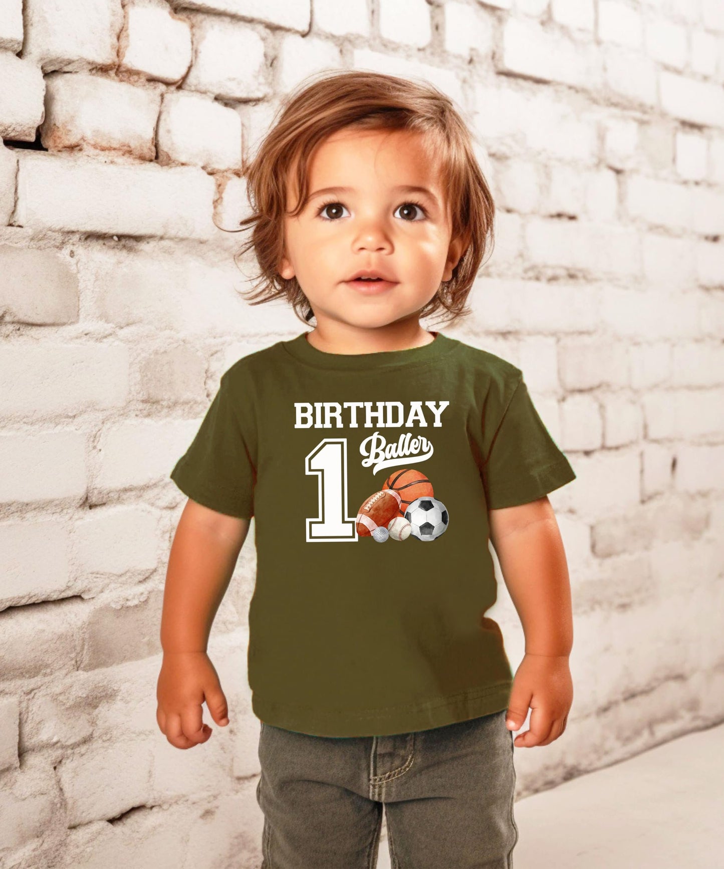 1st Birthday Baller Shirt for Boys Sports Theme Party T-Shirt for 1 Year Old