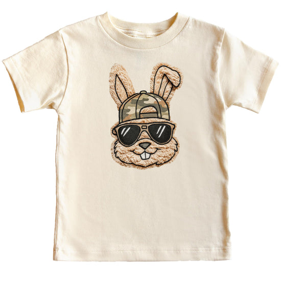 Full view of men's natural Easter bunny camo hat shirt for spring family matching