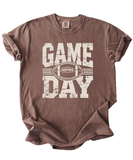 Back view of Game Day football graphic tee showing shirt construction