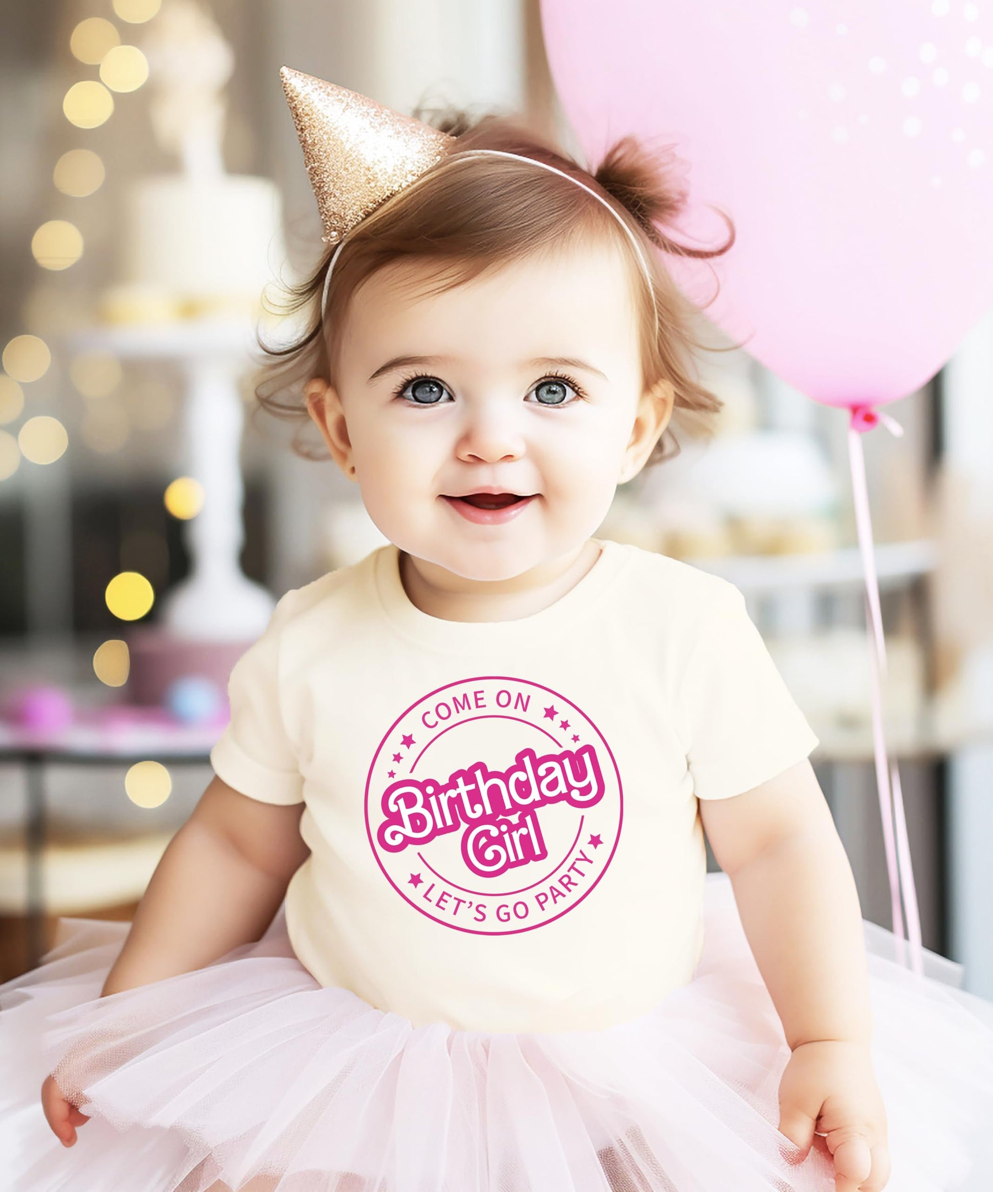 Detail shot of birthday girl retro graphic tee print quality on youth shirt