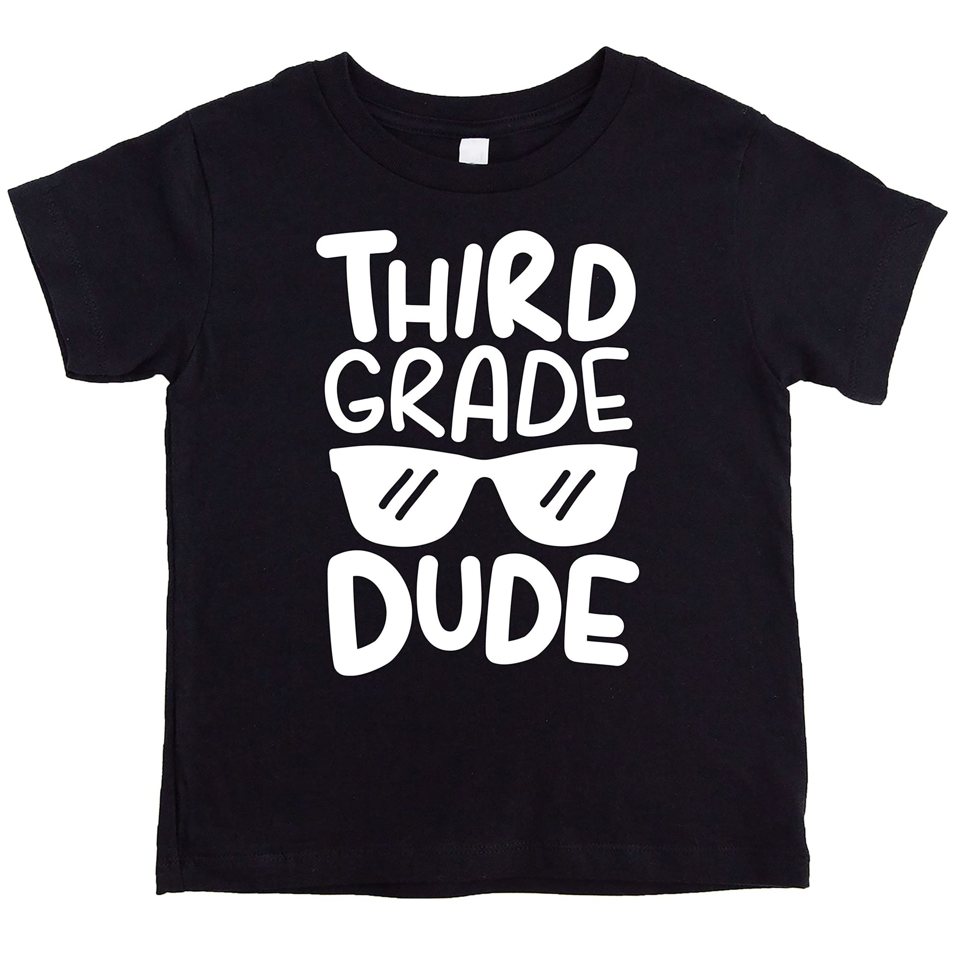 Boys 3rd Grade Dude back to school graphic t-shirt with sunglasses design on dark fabric