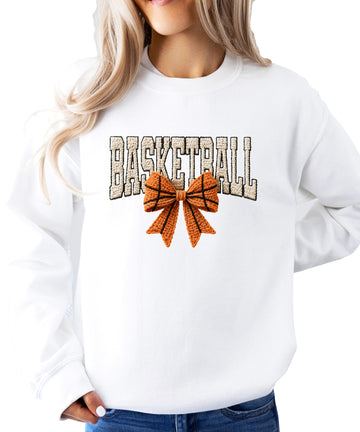 Olive Loves Apple Ink Printed Image NOT a Yarn Patch Sweatshirt - Basketball Coquette Bow Sweatshirt for Women