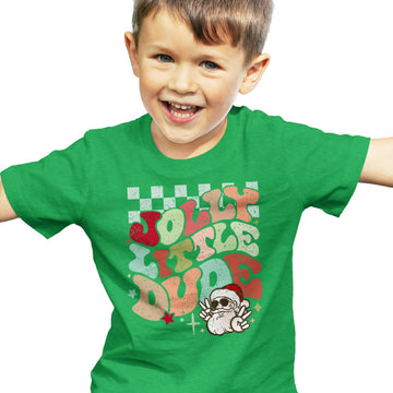 Jolly Little Dude Groovy Fun Christmas Holiday Shirt for Baby and Toddler Youth Boys