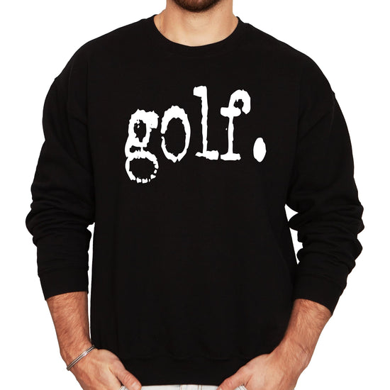 Front view of gray golf distressed type sweatshirt with vintage-style golf graphic