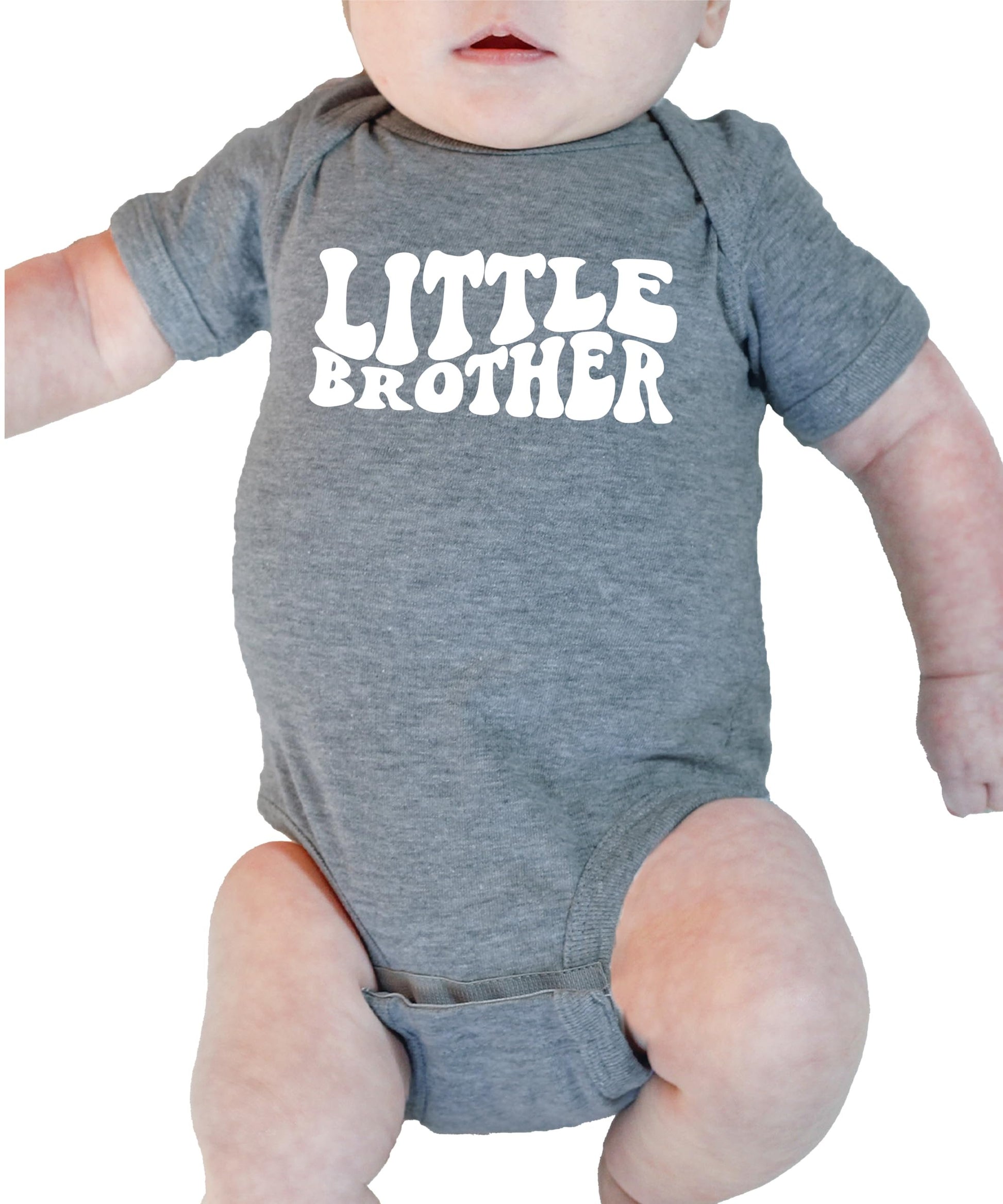 Little Brother groovy wavy graphic baby bodysuit in granite heather for newborns by Olive Loves Apple