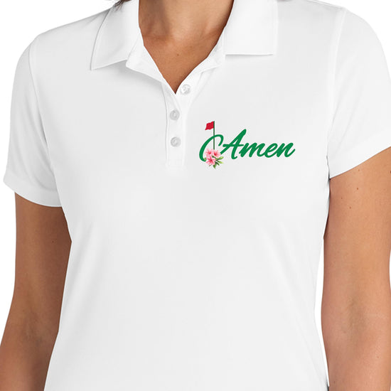 Sleeveless version of Amen golf polo shirt with floral golf flag graphic