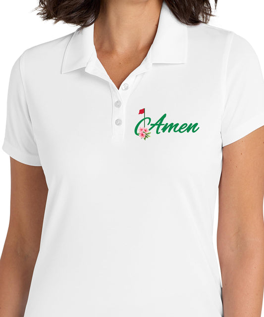 Sleeveless version of Amen golf polo shirt with floral golf flag graphic