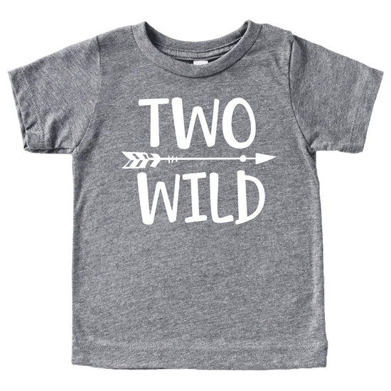 Two Wild birthday shirt for toddler boys displayed to show color and fit options