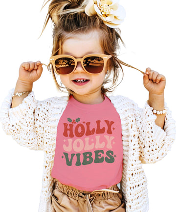 Holly Jolly Vibes Mommy and Me Matching Christmas T-Shirts for Matching Family Fun Outfits Natural Shirt Adult Small