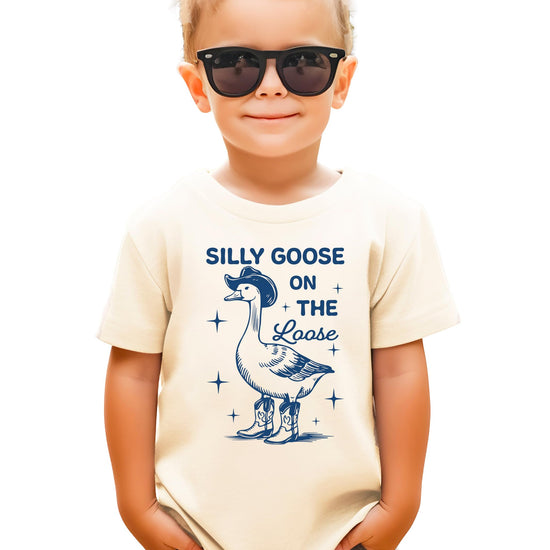 Back view of Silly Goose kids graphic tee showing shirt fit and style