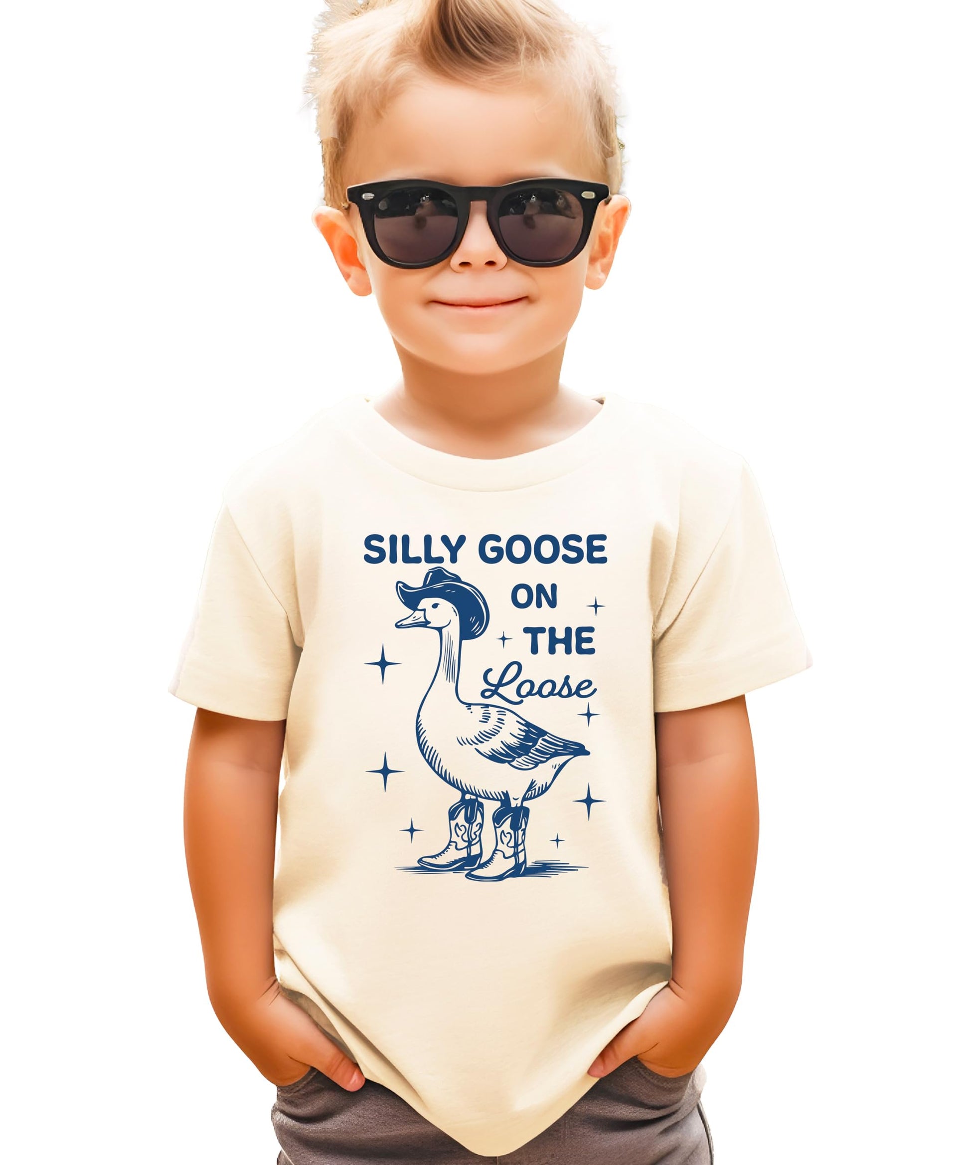 Back view of Silly Goose kids graphic tee showing shirt fit and style