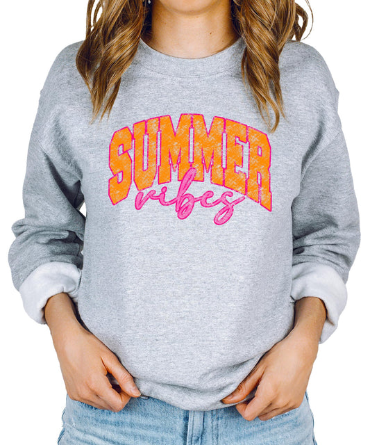 Summer Vibes Sweatshirt for Women, Teens, & Girls Girly Orange and Pink Summer Pullover