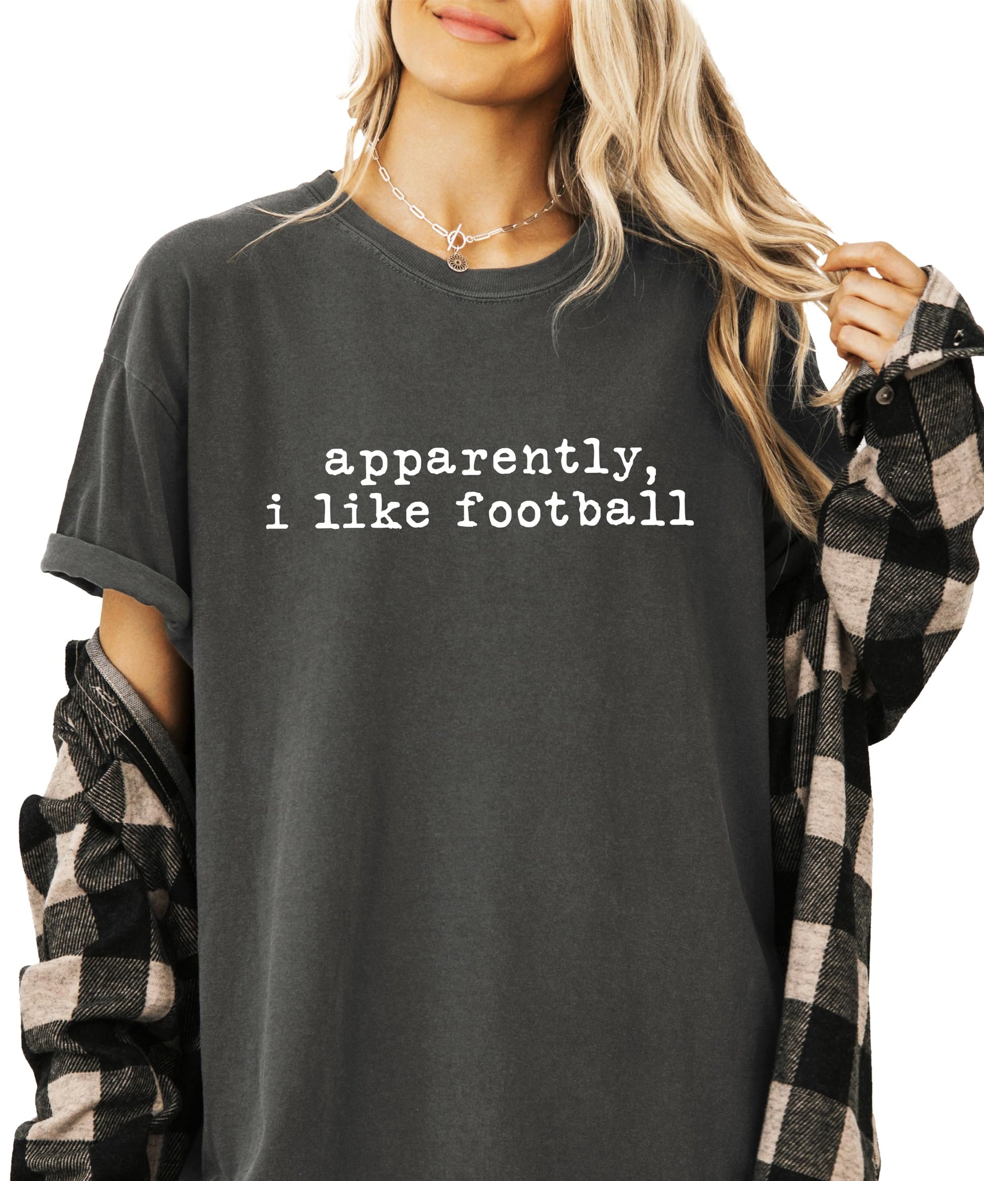 Apparently I Like Football women's tee laid flat showing full graphic design