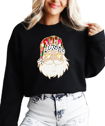 Cool Santa in Gold Star Sunglasses Sweatshirt Funny Santa Christmas Pullover White Sweatshirt Adult Medium