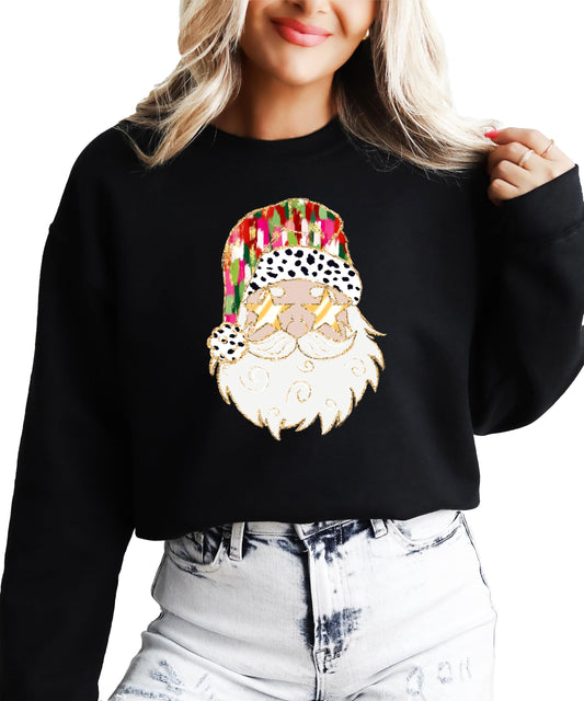 Cool Santa in Gold Star Sunglasses Sweatshirt Funny Santa Christmas Pullover