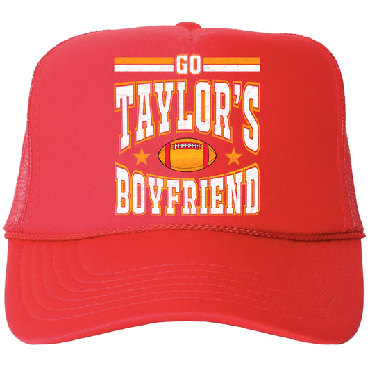 Go Taylor's Boyfriend Trucker Hat Red and Gold Football Fan Classic 5 Panel Mesh Snap Back