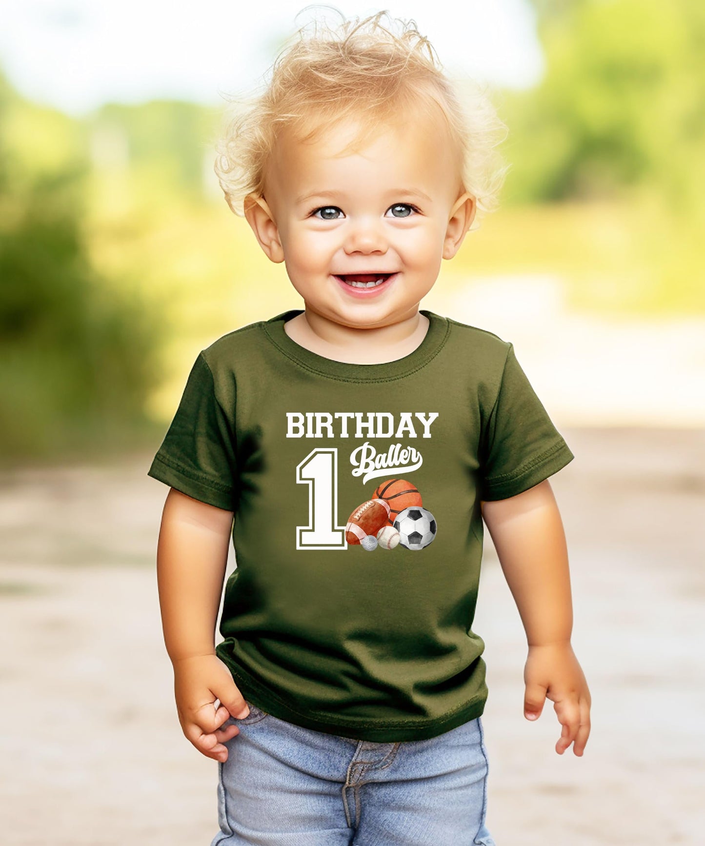 1st Birthday Baller Shirt for Boys Sports Theme Party T-Shirt for 1 Year Old