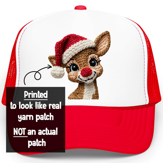 Reindeer Ink-Printed NOT a Real Yarn Patch Unisex Trucker Hat Christmas Foam Front Classic 5 Panel Mesh Snapback