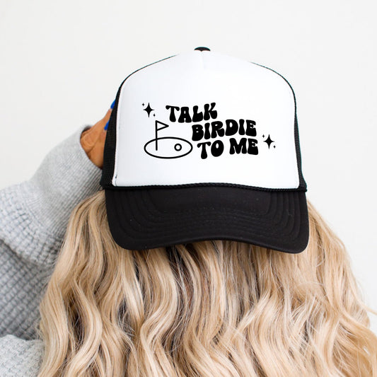 Talk Birdie to Me Unisex Golf Theme Classic 5 Panel Mesh Snap Back Foam Front Trucker Hat