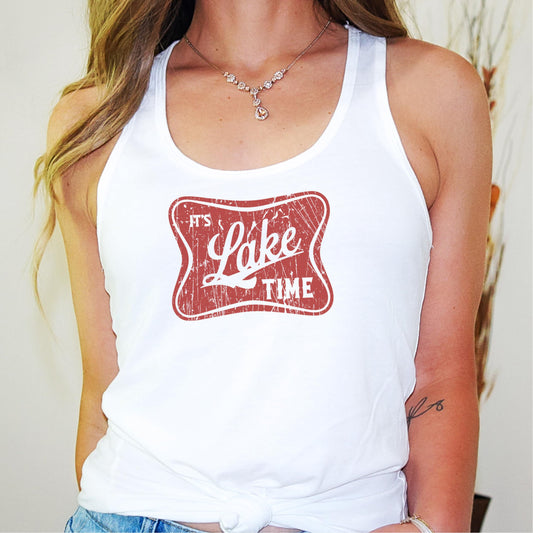 It's Lake Time Tank Top for Women and Teens Distressed Vintage Summer Tank