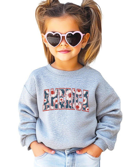 Olive Loves Apple America Sweatshirt for Women, Teens & Girls Trendy Floral Patriotic Sweater