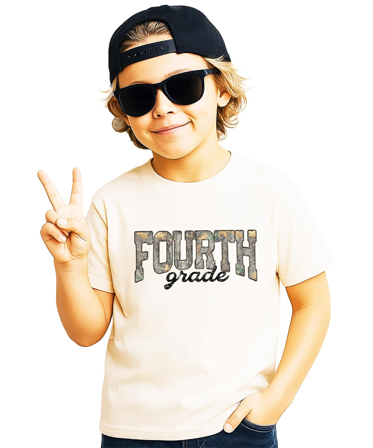 Fourth Grade camo tee styled for back to school, woodland camouflage kids shirt by Olive Loves Apple